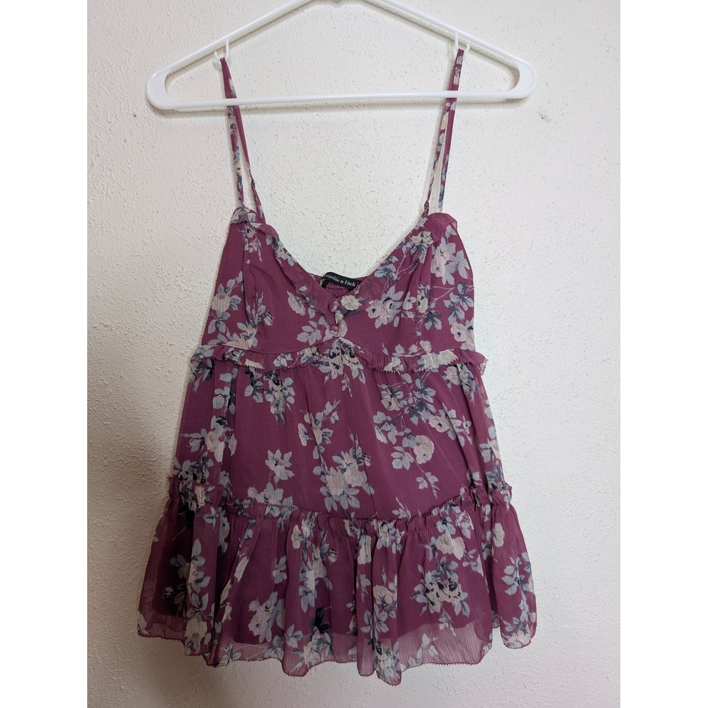 Abercrombie & Fitch Womens Floral Cami Top XS Purple Ruffle Babydoll Tank Top